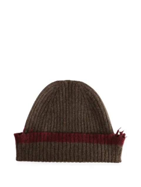 ribbed-knit frayed beanie hat