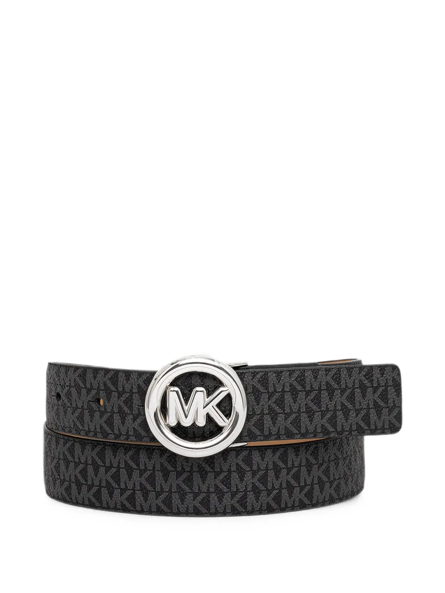 monogram-print logo-buckle belt 1