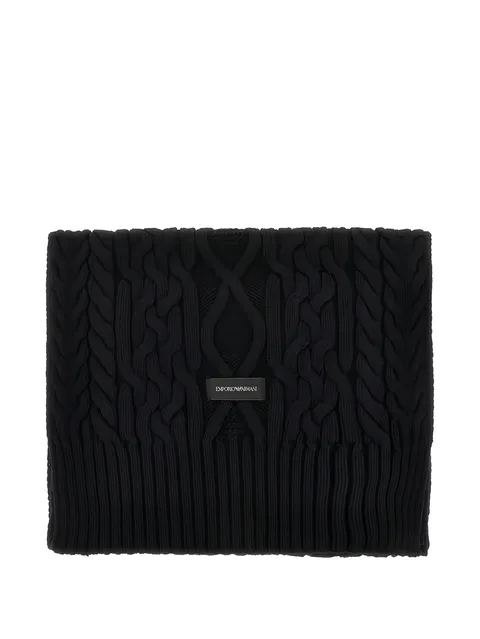 cable-knit logo-patch scarf