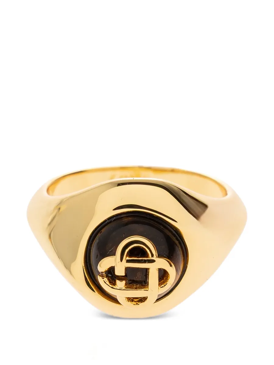 logo-plaque stone-embellished ring 1