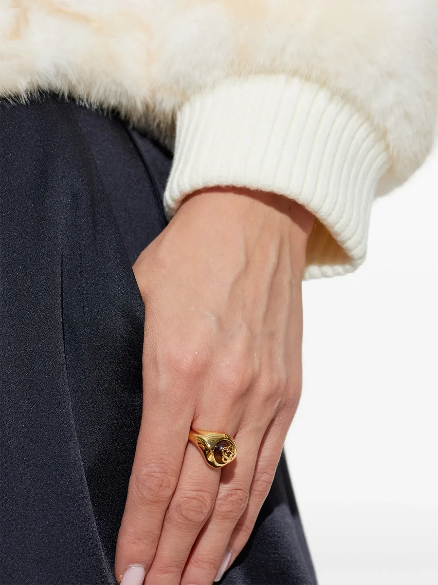 logo-plaque stone-embellished ring 2