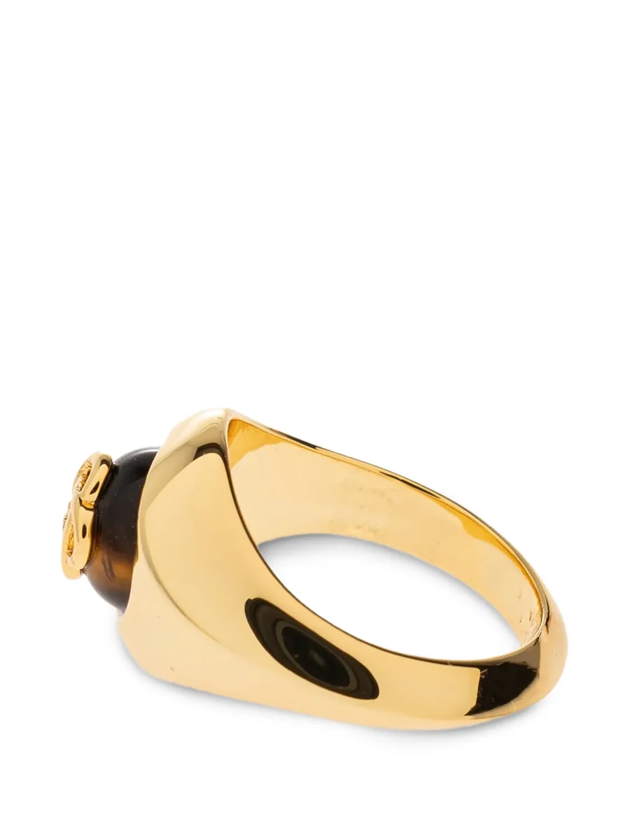 logo-plaque stone-embellished ring 5