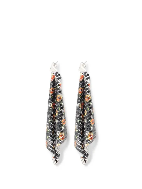 floral-print chainmail earrings