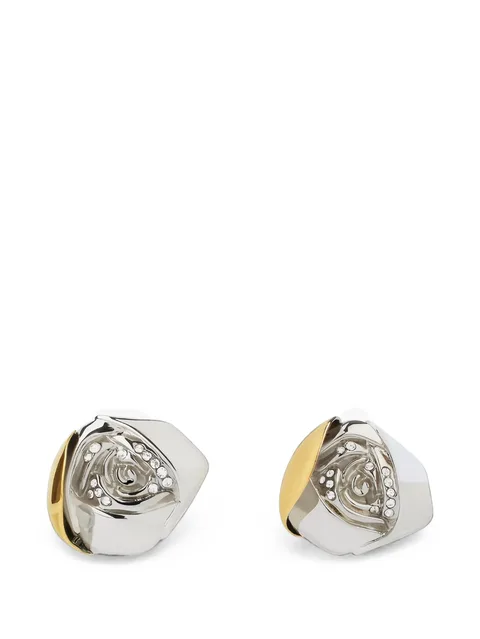 Flower crystal-embellished clip-on earrings