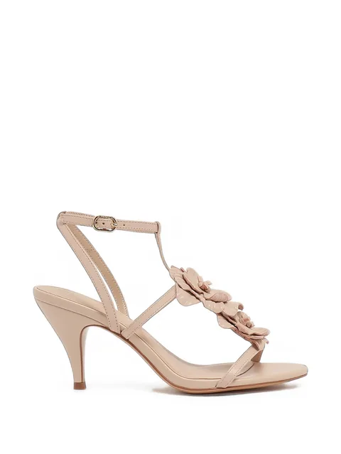 floral-appliqué heeled sandals