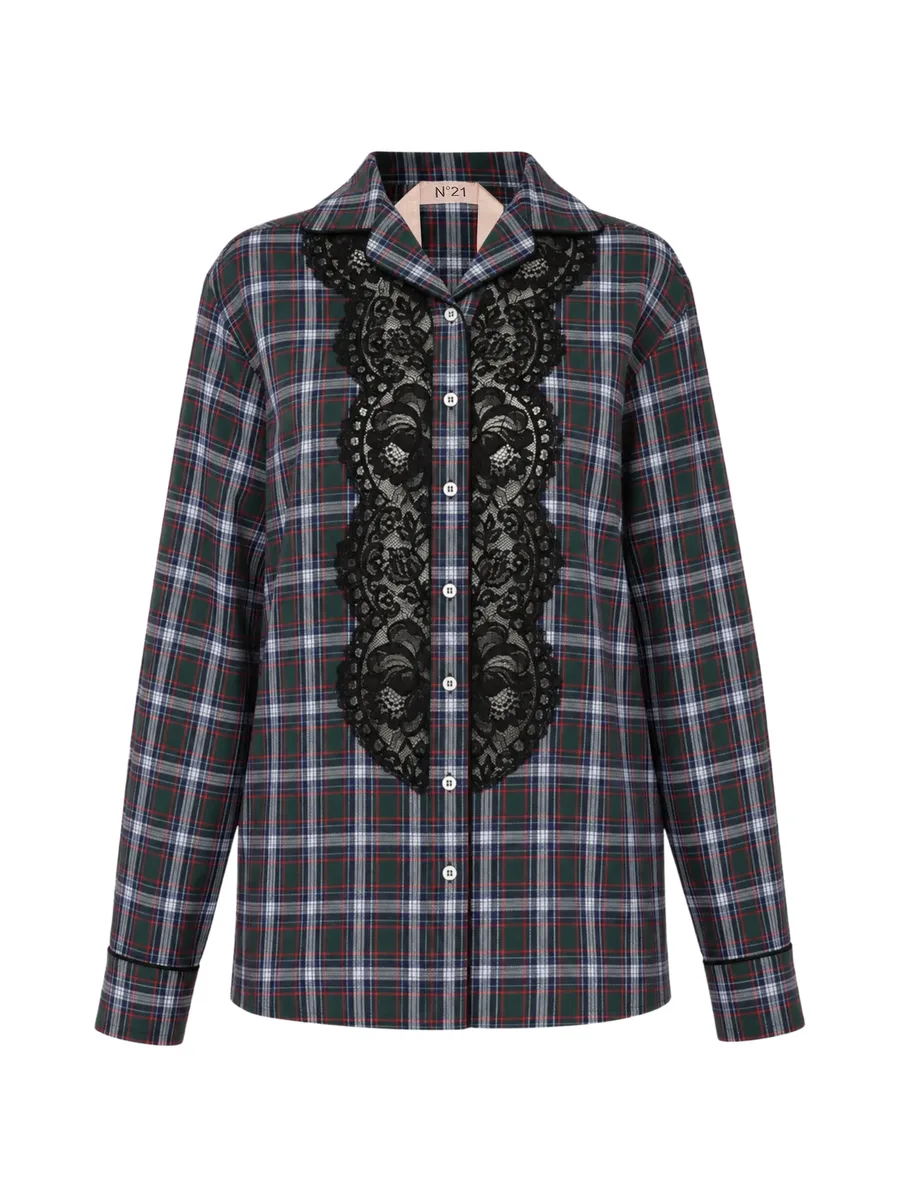lace-panel tartan shirt 1