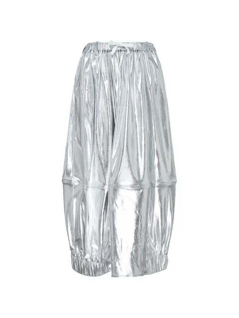 metallic-effect gathered midi skirt