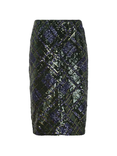 midi sequin-embellished checked skirt
