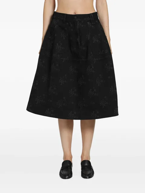 bow-embroidered utility midi skirt