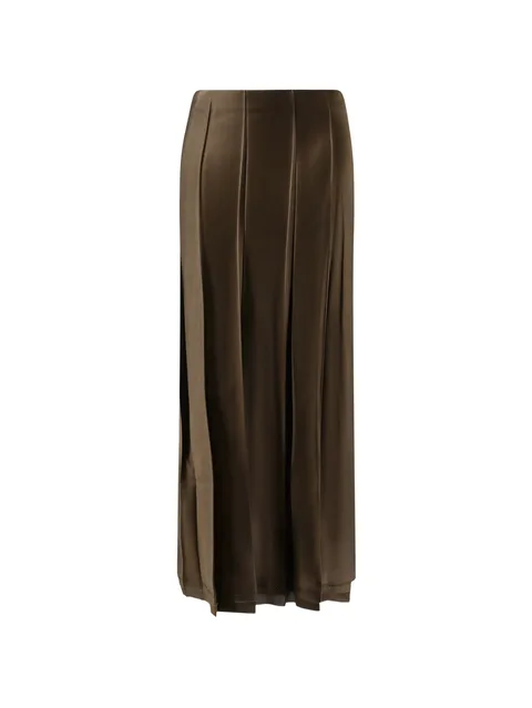 pleated satin midi skirt