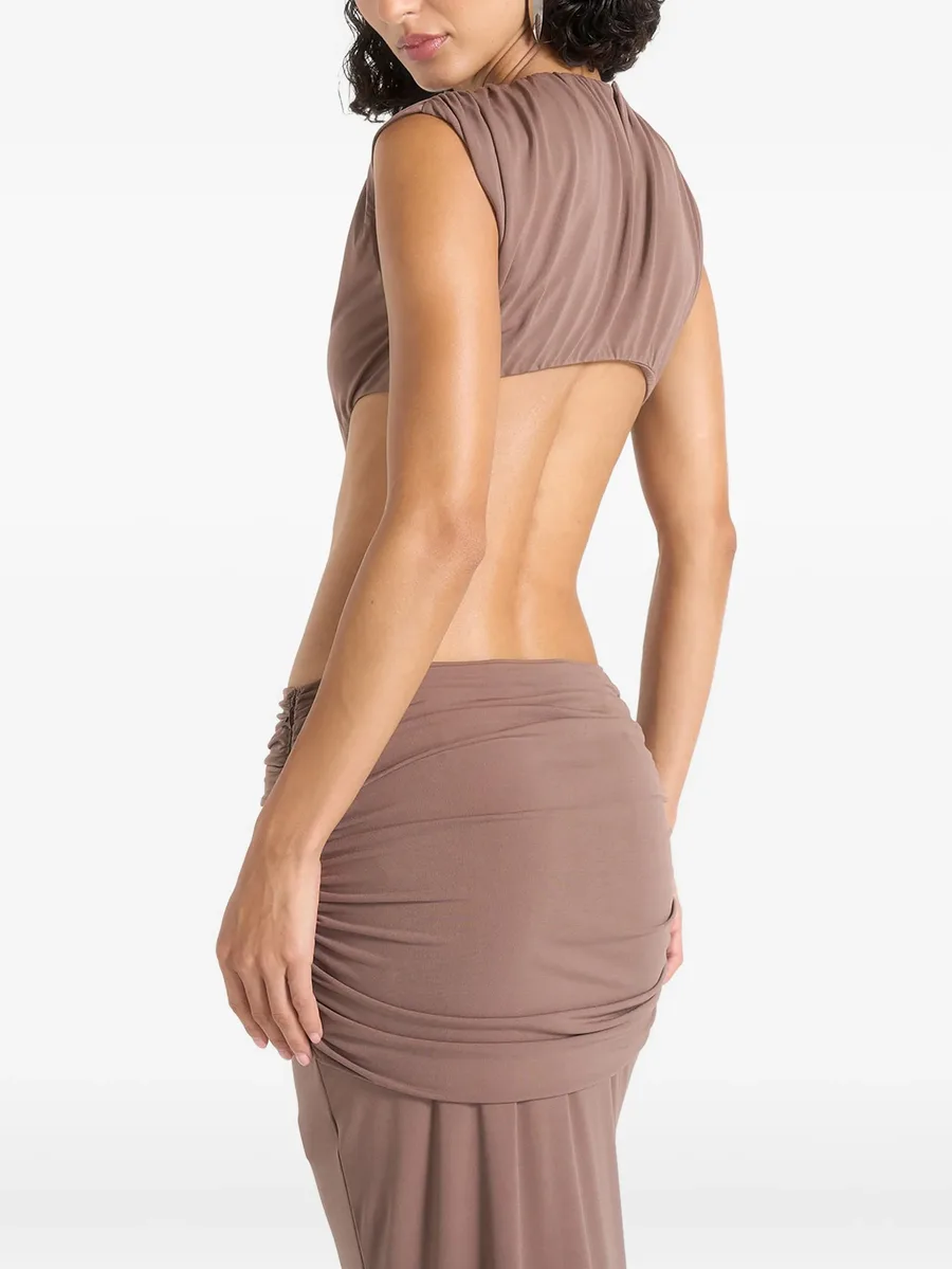 Ashley in taupe asymmetric cut-out hardware detail maxi dress 5