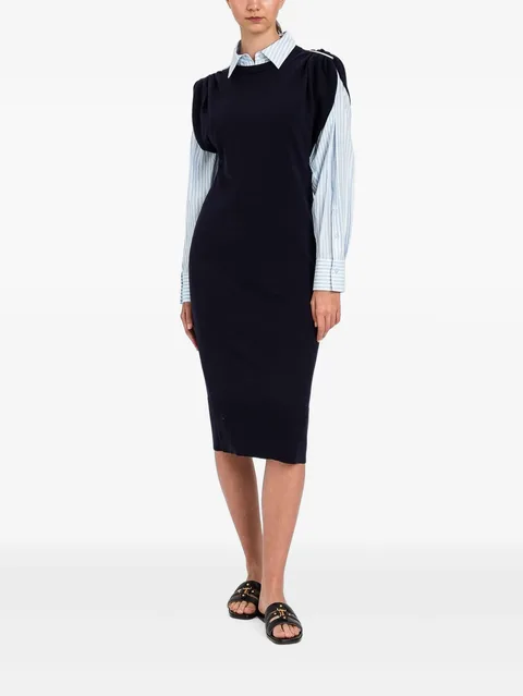 gathered-shoulder sleeveless midi dress