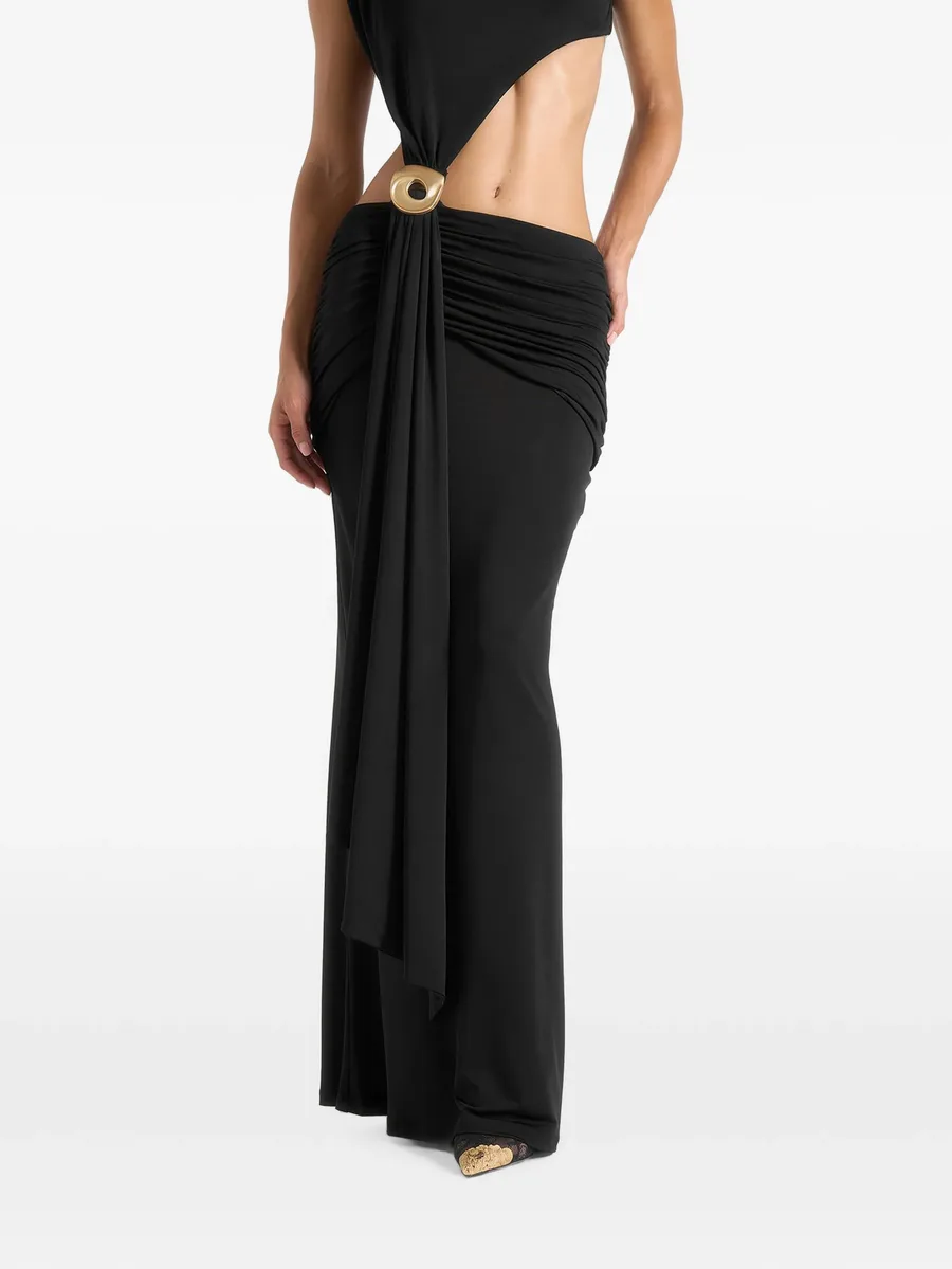 Ashley in black asymmetric cut-out hardware detail maxi dress 4