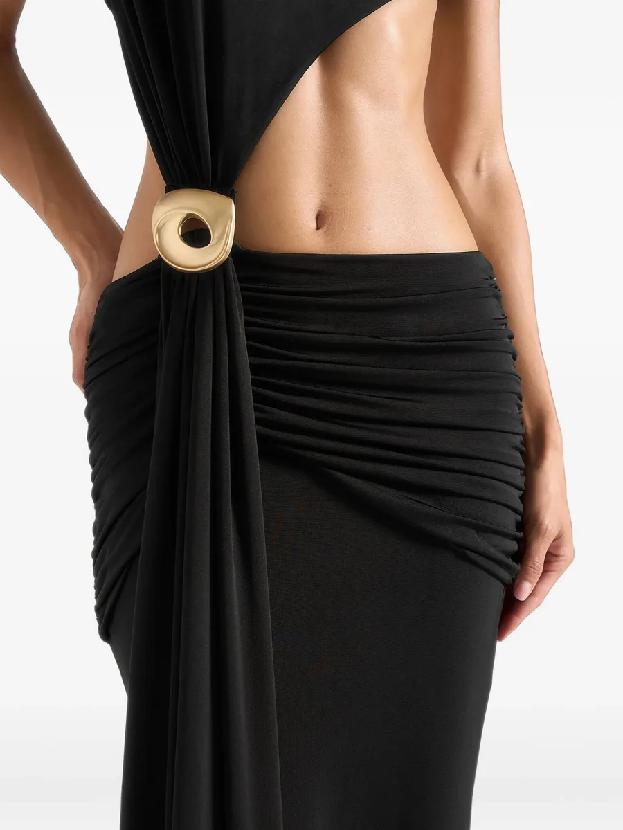 Ashley in black asymmetric cut-out hardware detail maxi dress 6