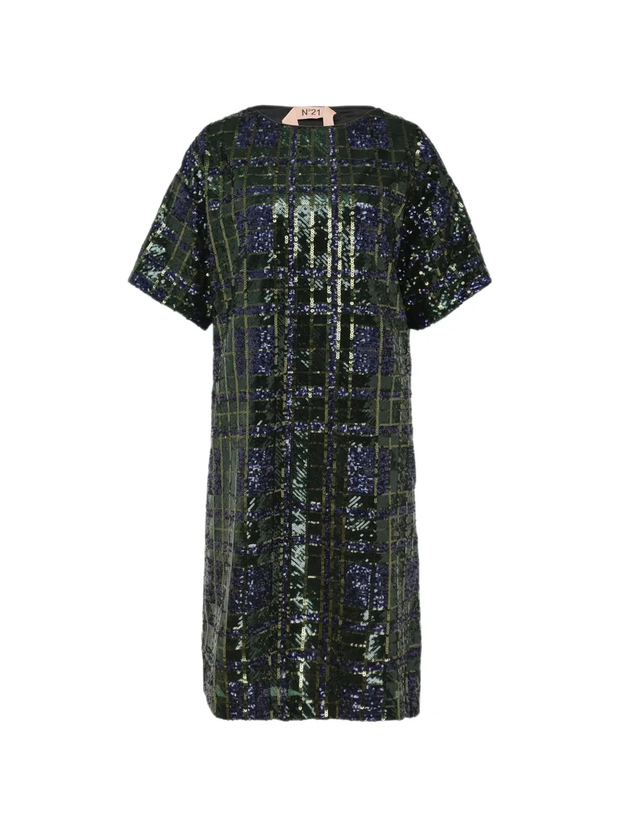 sequin-embellished checked mini dress 1