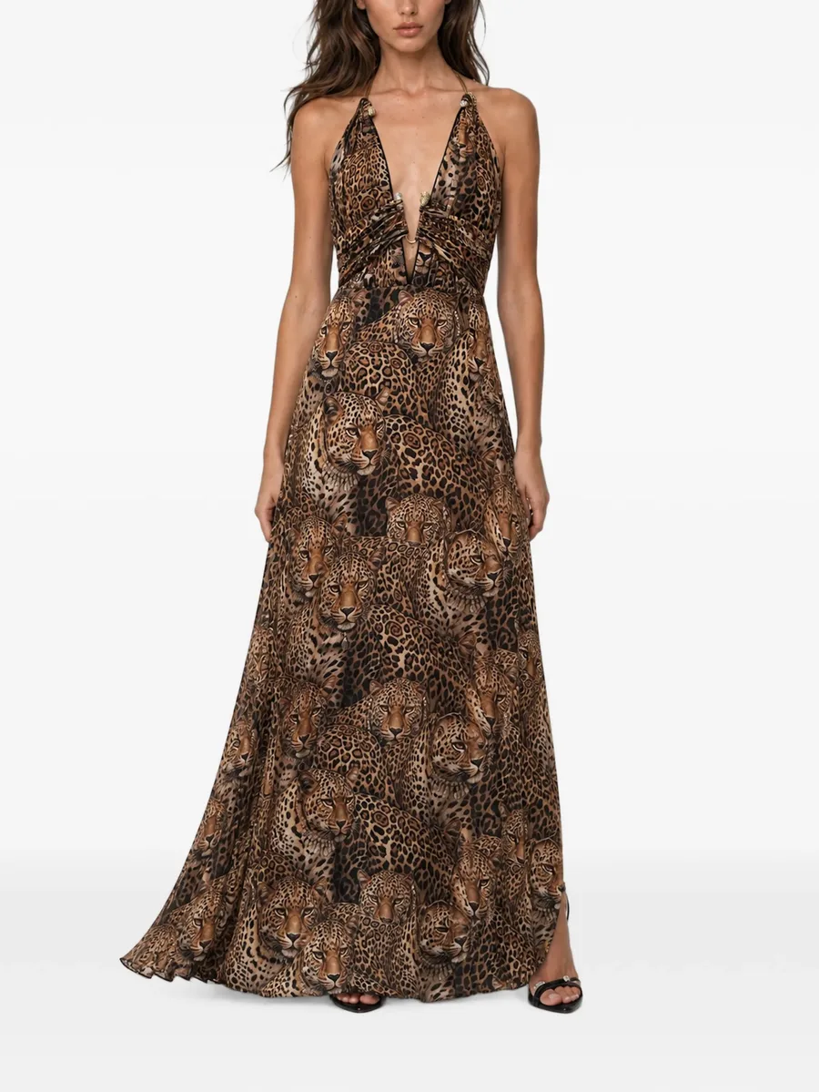 open-back piercing long dress all-over leopard 2