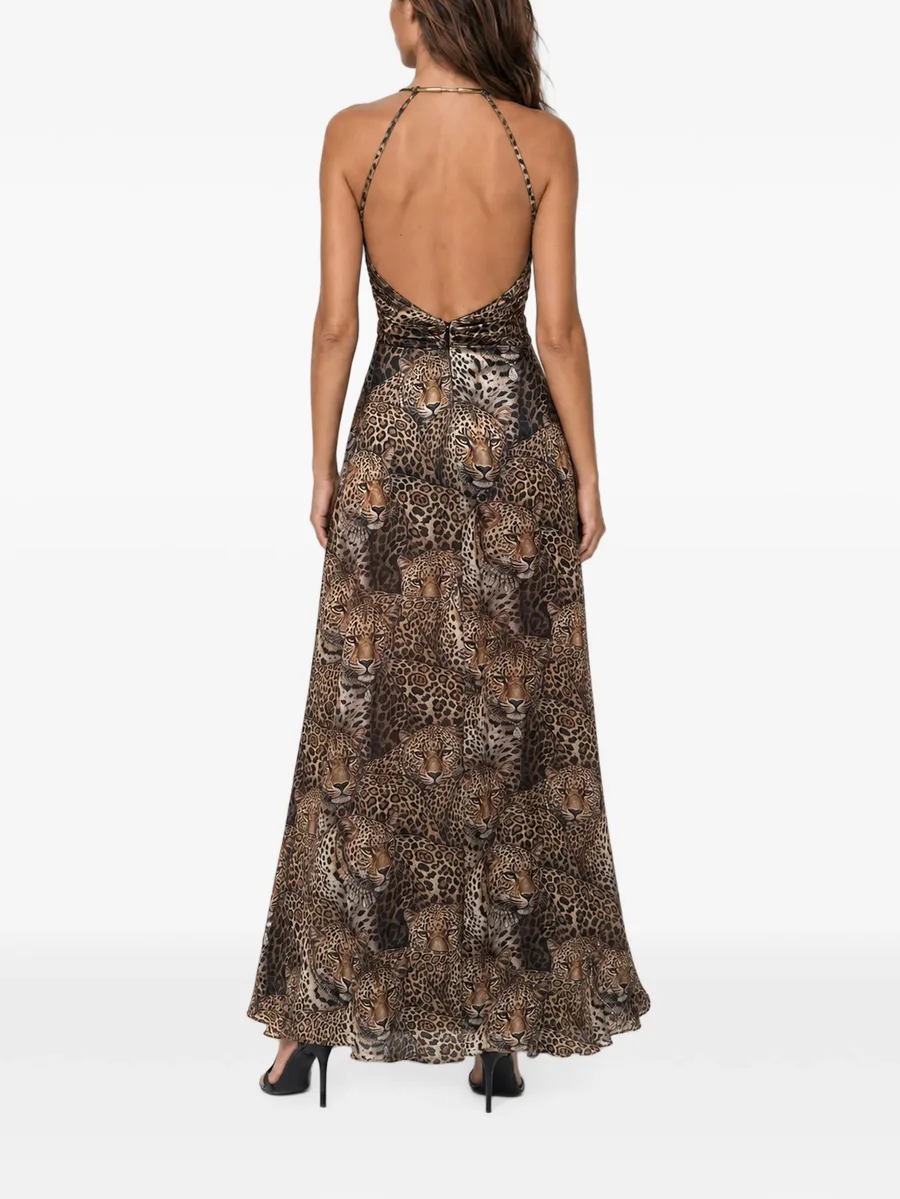 open-back piercing long dress all-over leopard 3