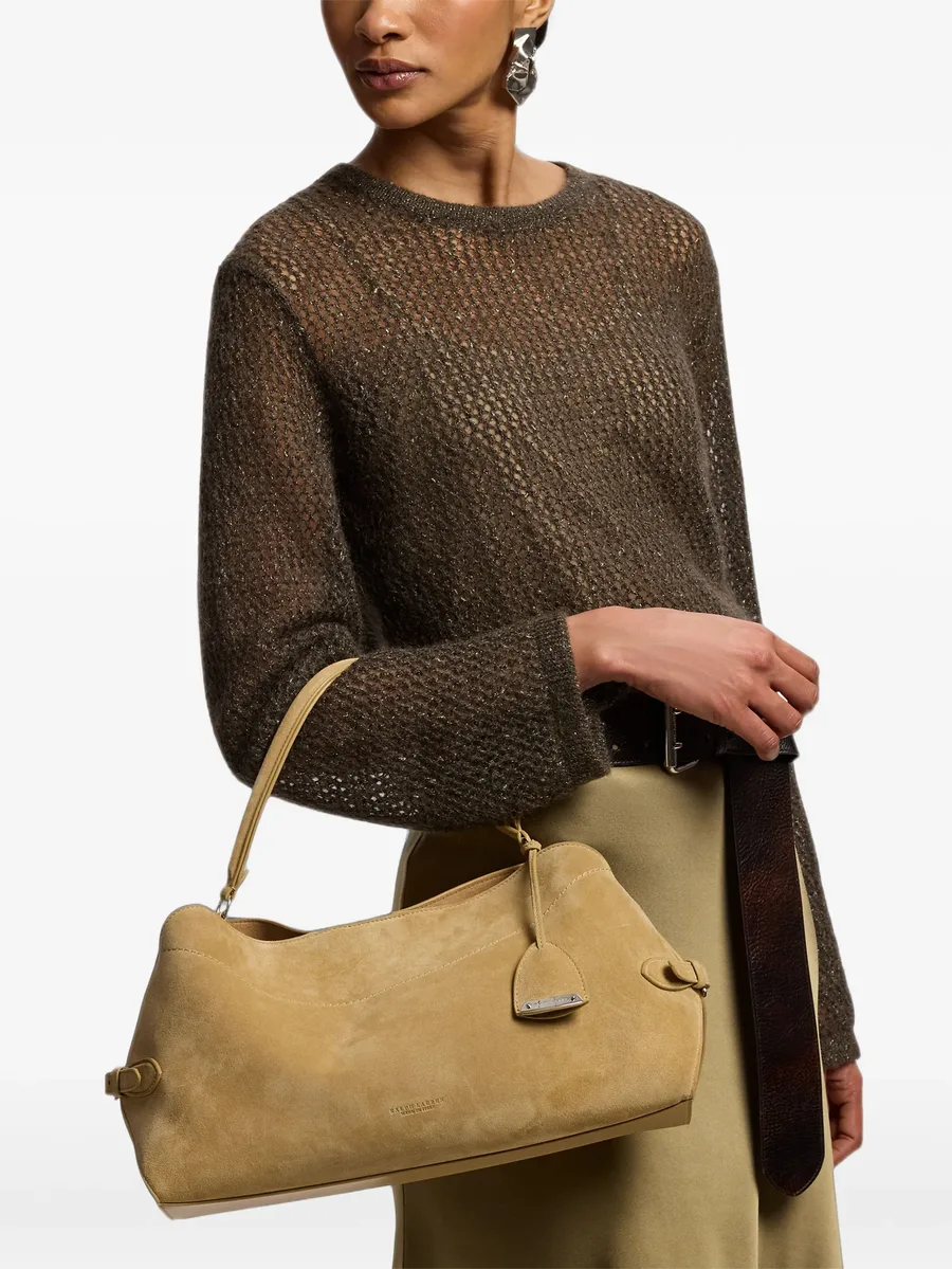 buckle-detail suede tote bag 2