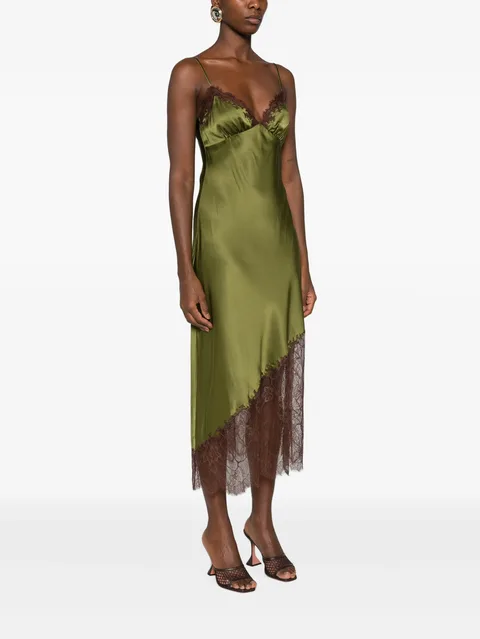 Lara lace-trim silk asymmetric dress
