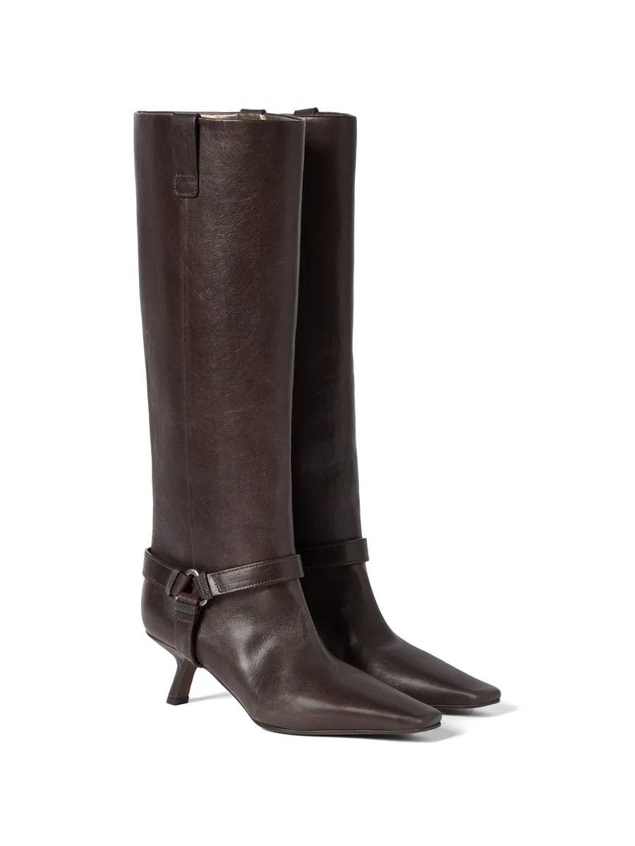 riding leather city boots with shiny loops 2