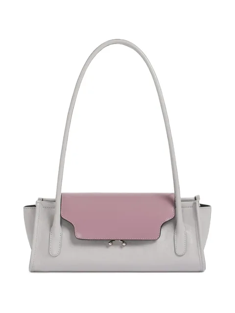gray and purple leather Trunkette bag