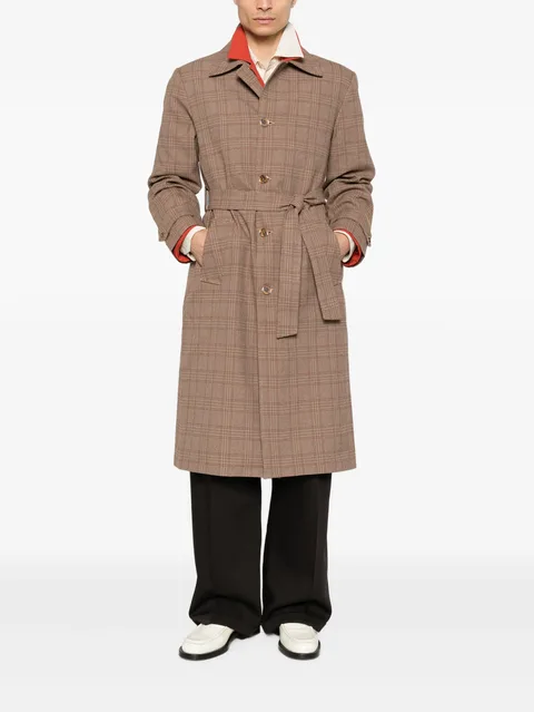 check-pattern belted coat