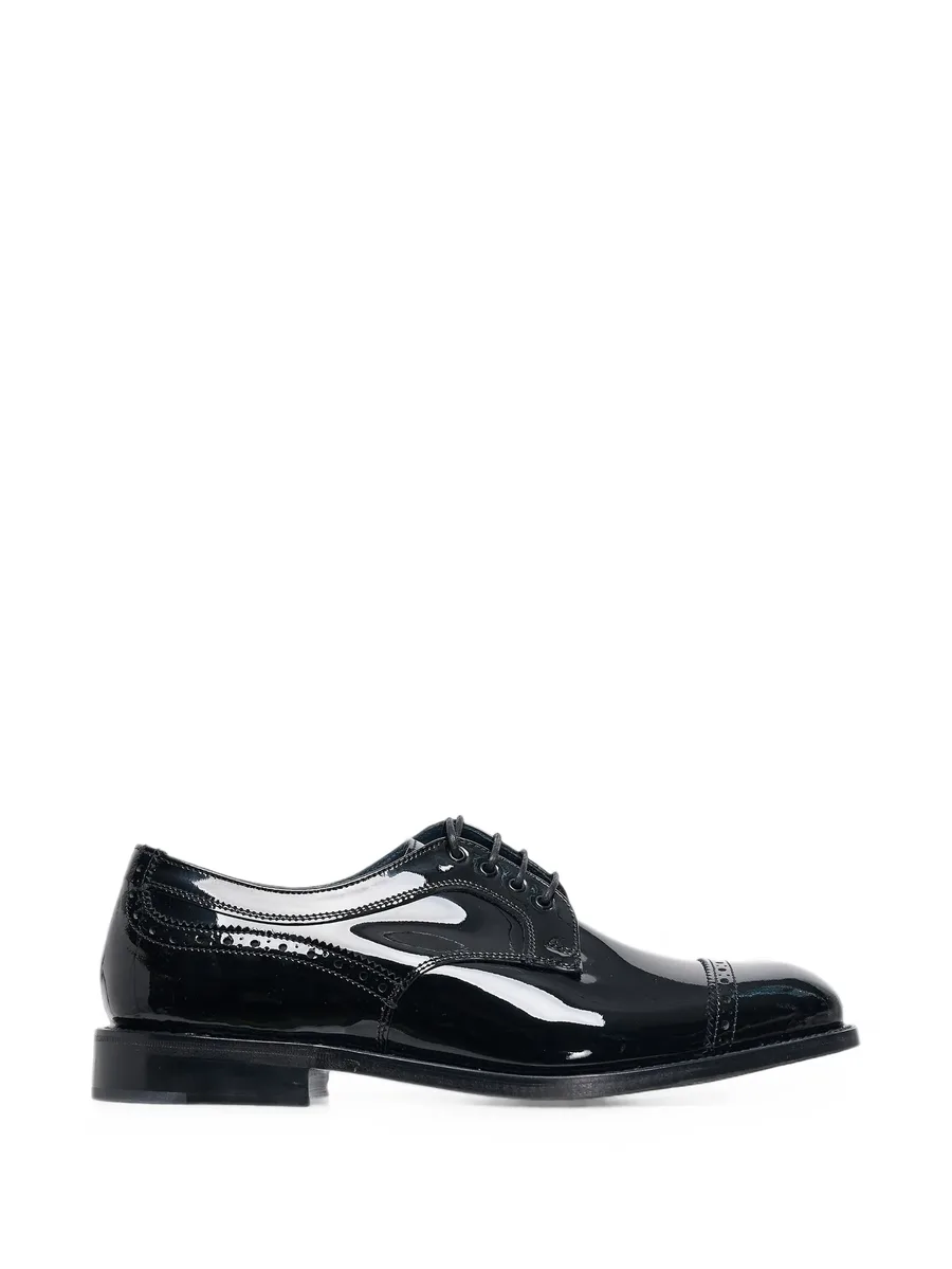 x Tricker's brogue-detail patent-leather derby shoes 1