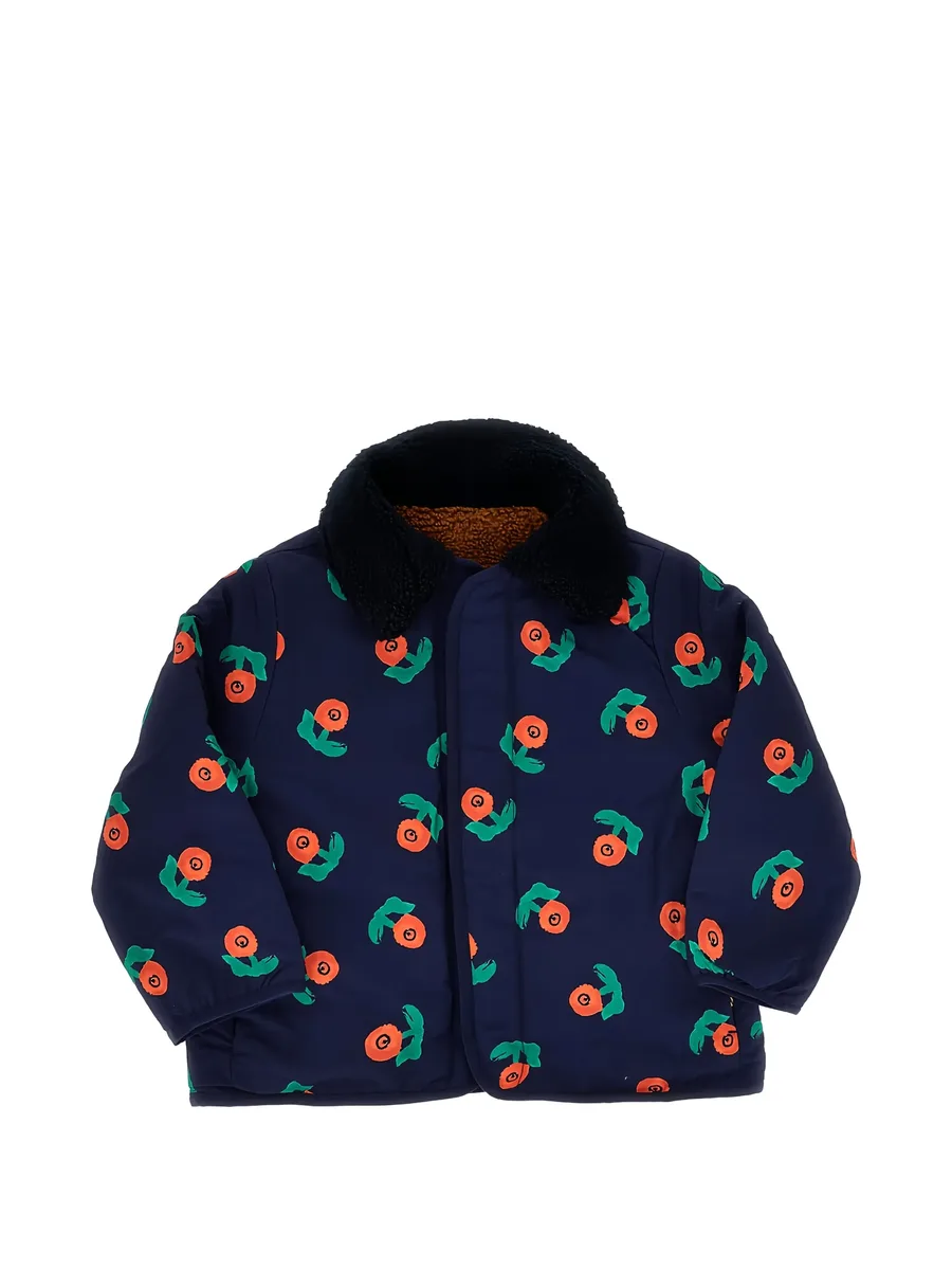 Stamp Bloom cherry-print sherpa-collar jacket 1