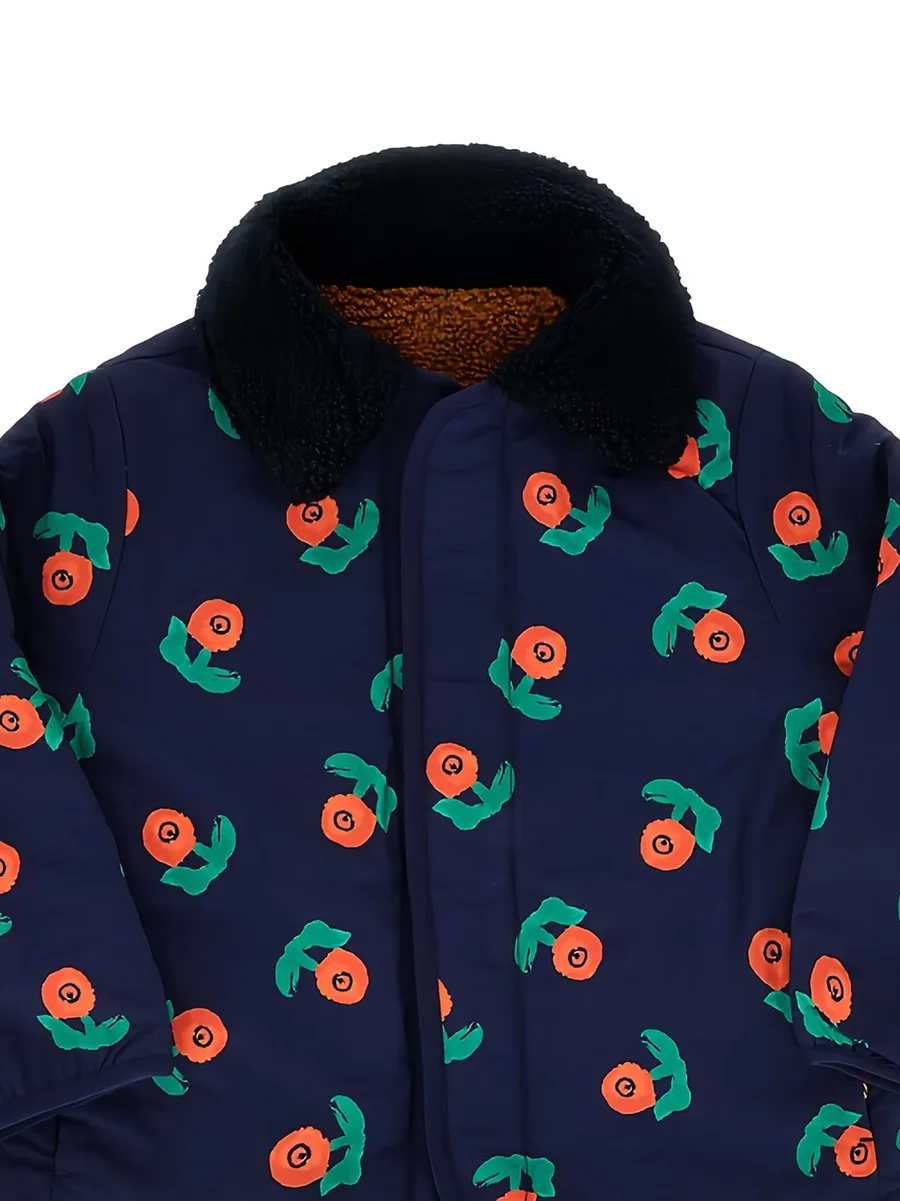 Stamp Bloom cherry-print sherpa-collar jacket 2