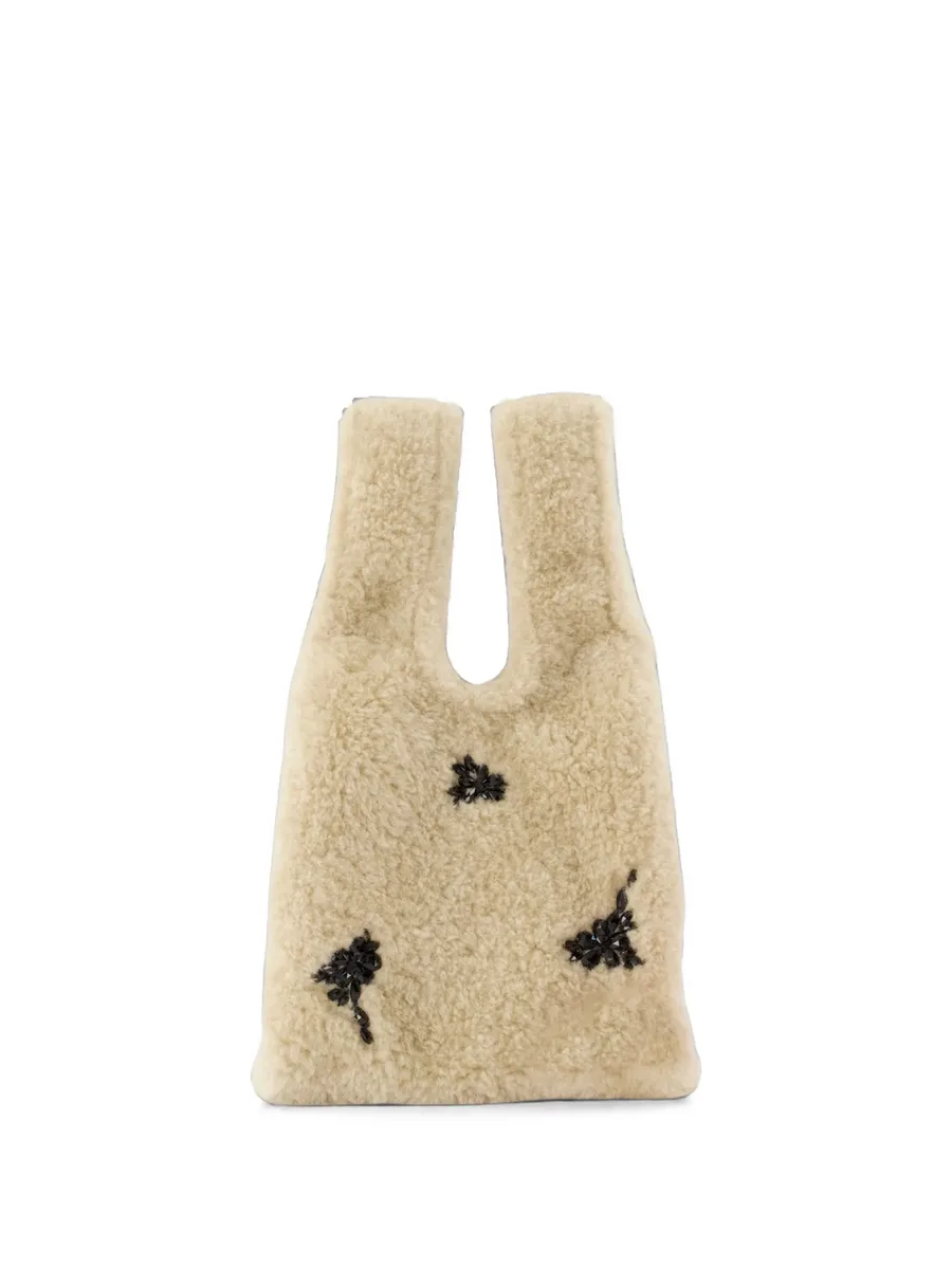 bead-embellished faux-shearling tote bag 1