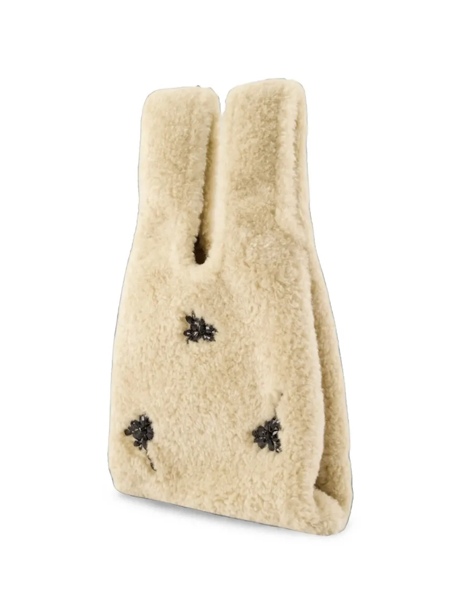 bead-embellished faux-shearling tote bag 2