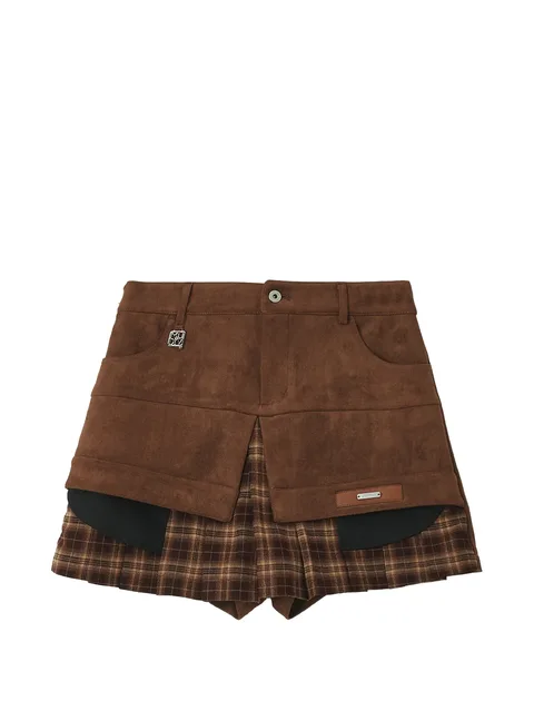 layered check-print mini shorts