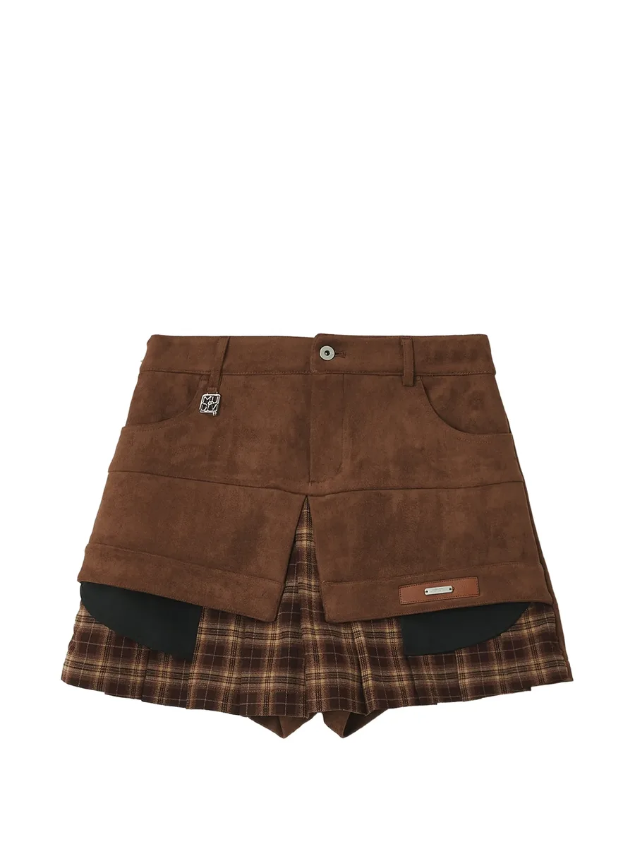 layered check-print mini shorts 1