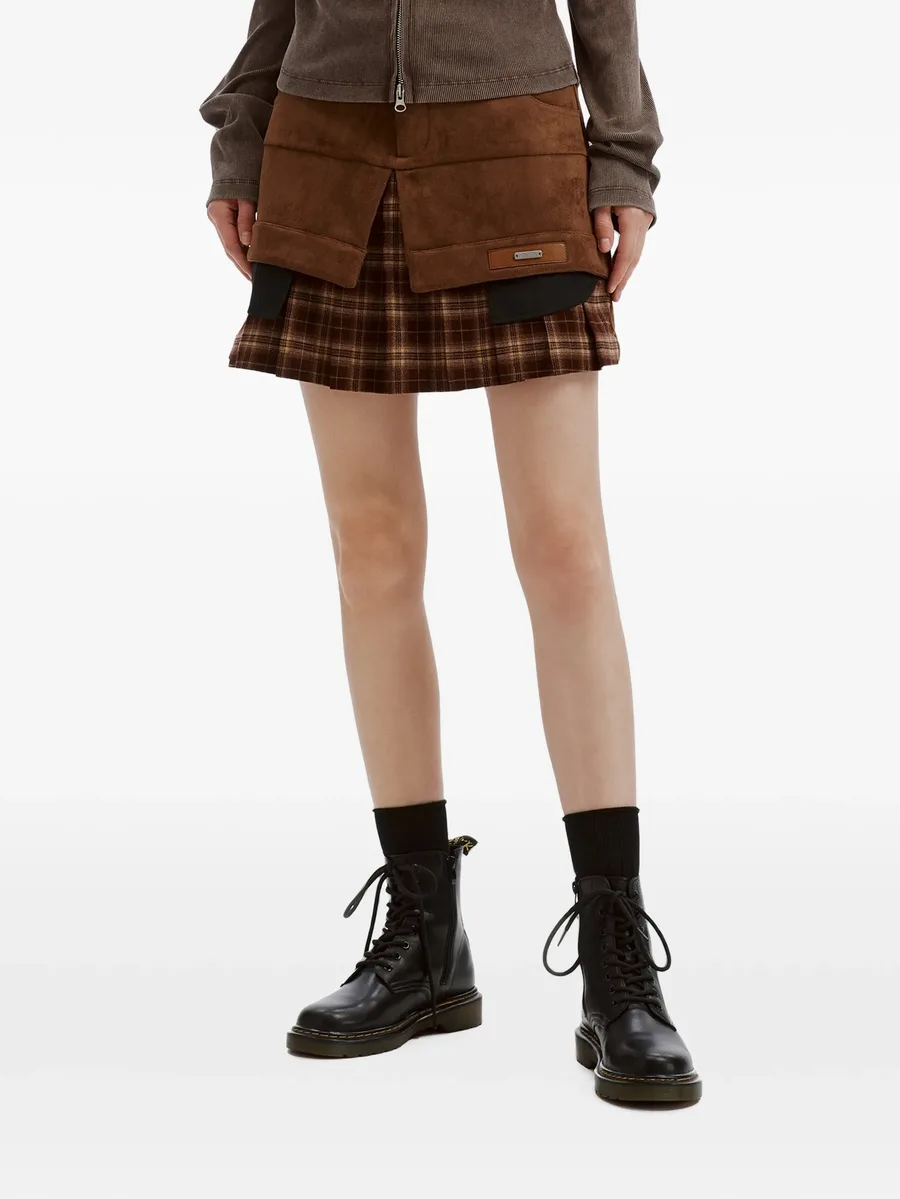 layered check-print mini shorts 4
