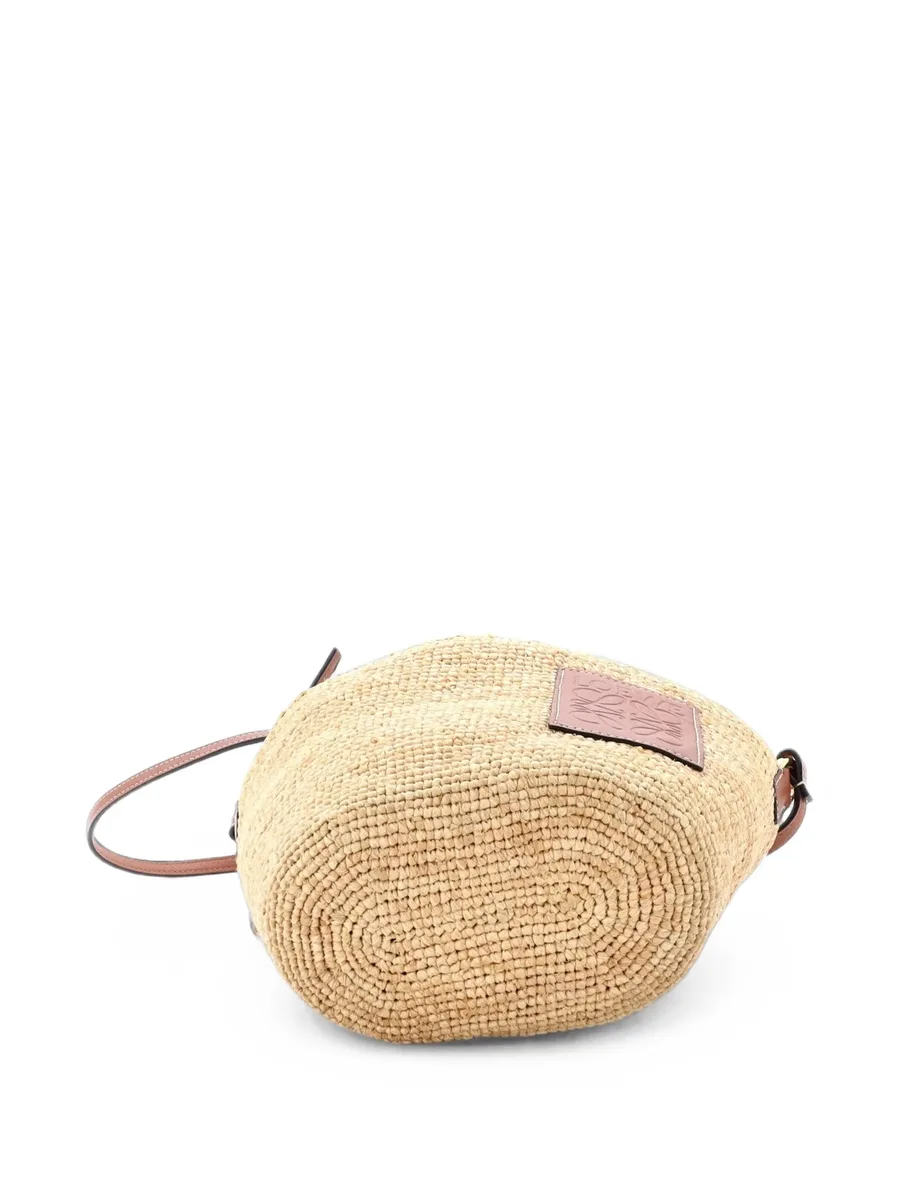 Pochette Crossbody Bag Woven Raffia and Leather with Anagram Jacquard bucket bag 2