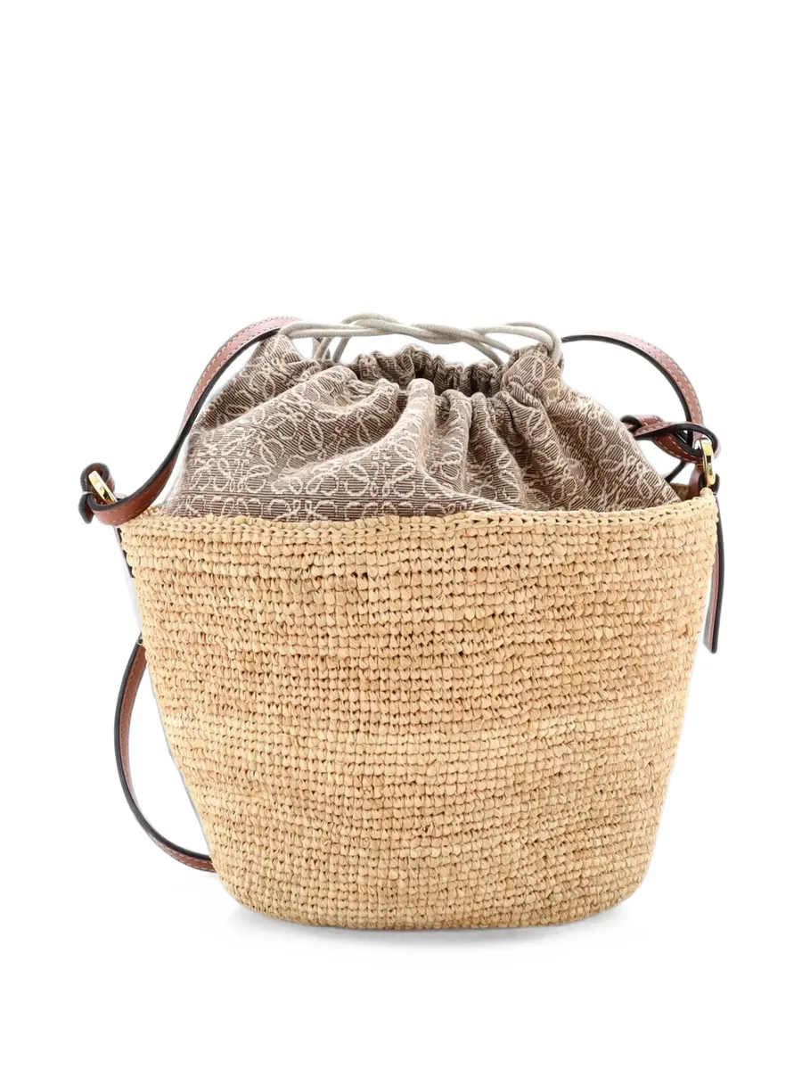 Pochette Crossbody Bag Woven Raffia and Leather with Anagram Jacquard bucket bag 3
