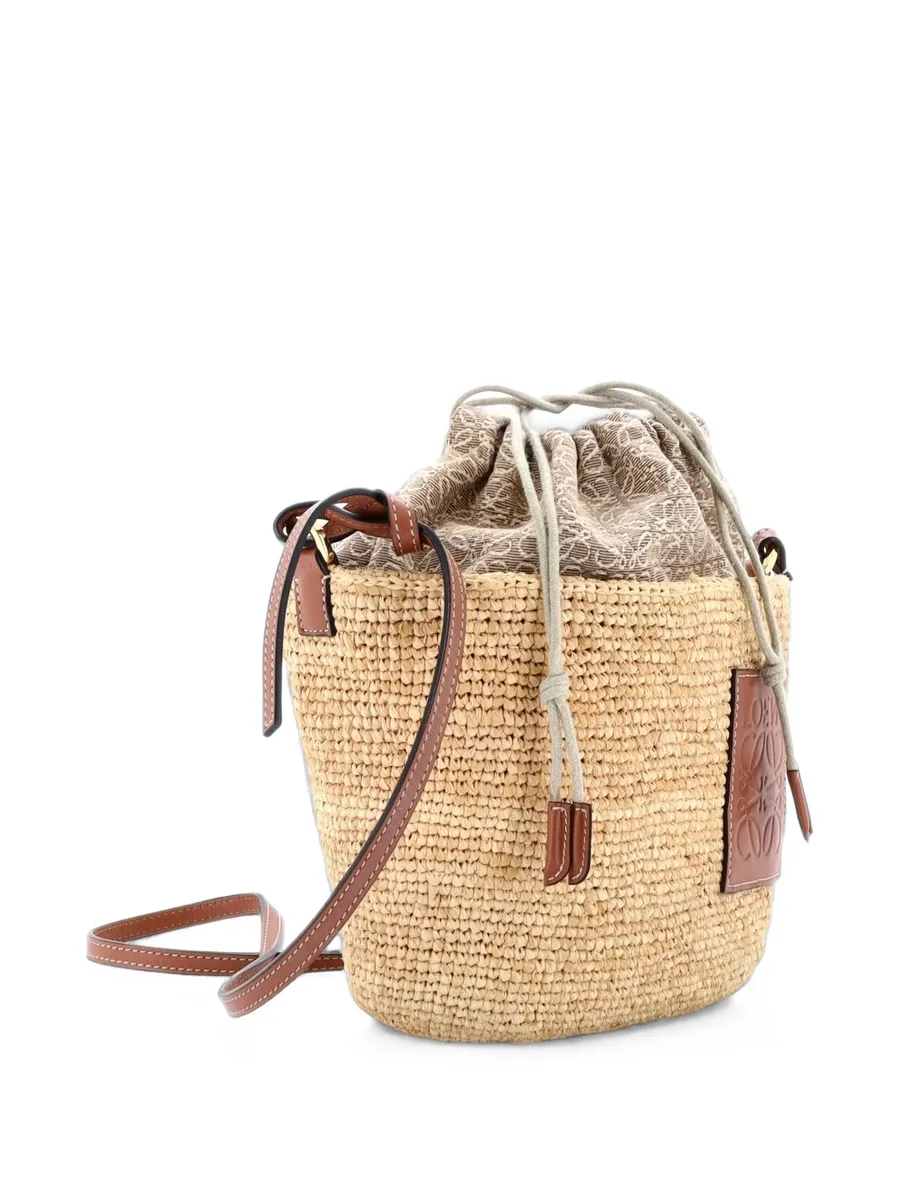 Pochette Crossbody Bag Woven Raffia and Leather with Anagram Jacquard bucket bag 4