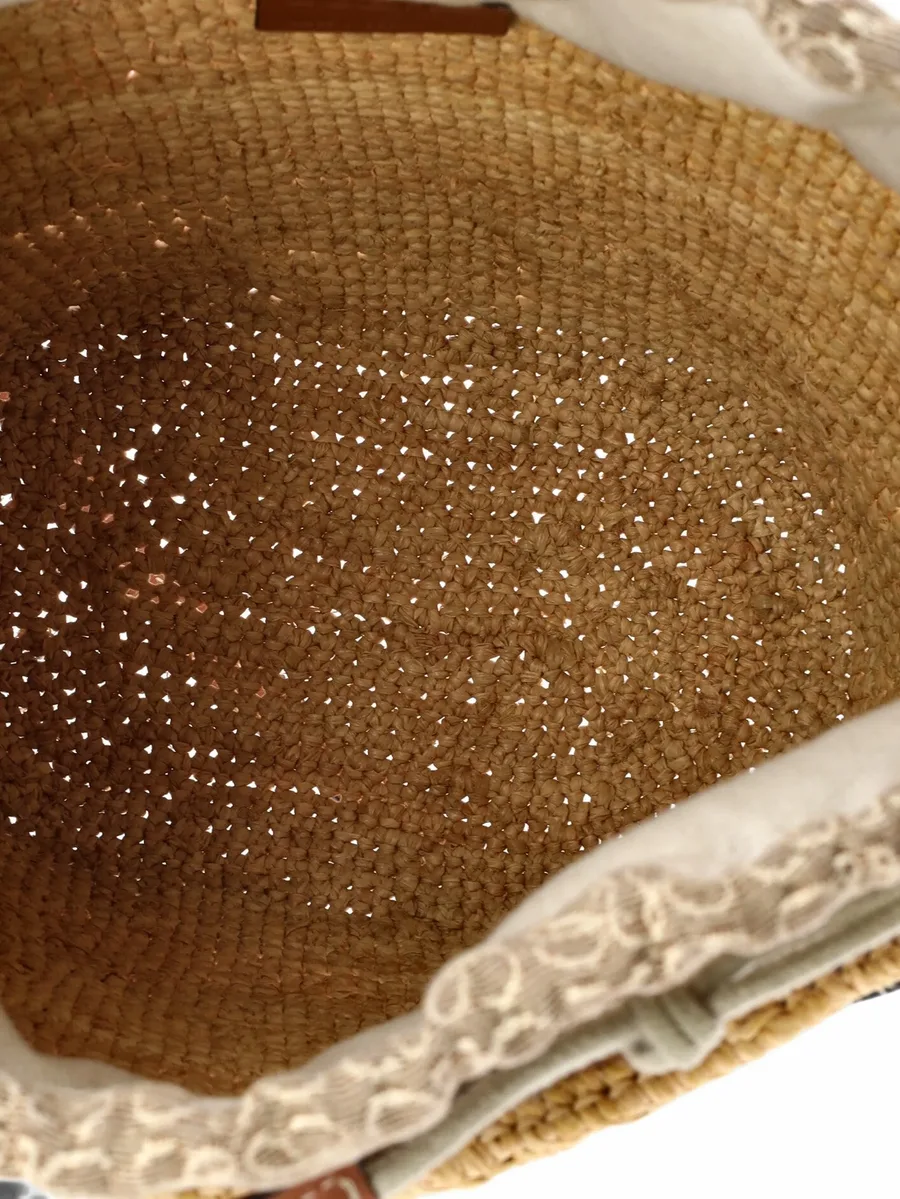 Pochette Crossbody Bag Woven Raffia and Leather with Anagram Jacquard bucket bag 6