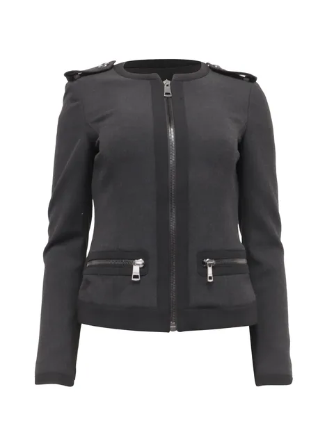 zip-up collarless jacket