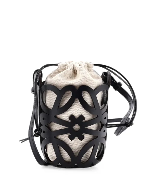 Anagram Drawstring Crossbody Bag Leather with Canvas Mini bucket bag
