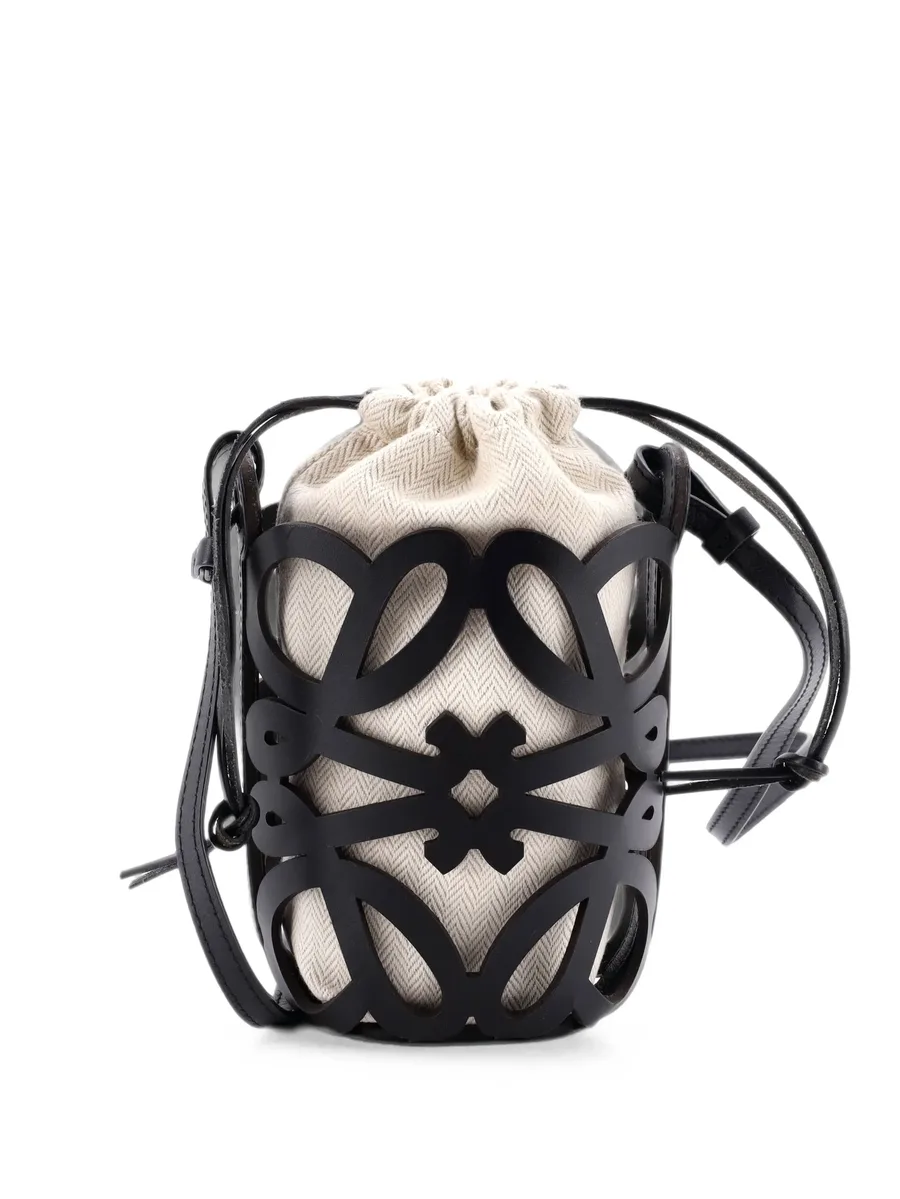 Anagram Drawstring Crossbody Bag Leather with Canvas Mini bucket bag 1