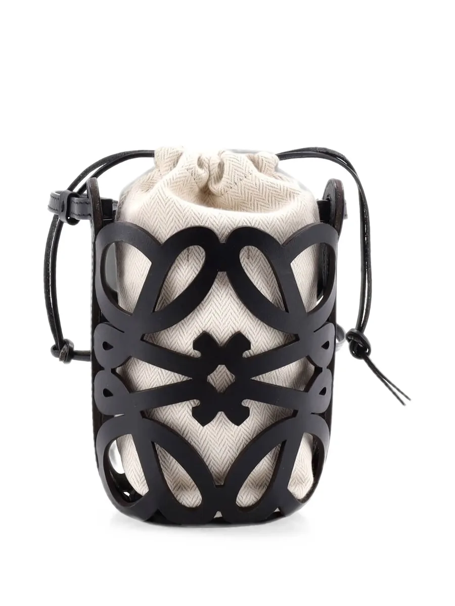 Anagram Drawstring Crossbody Bag Leather with Canvas Mini bucket bag 2