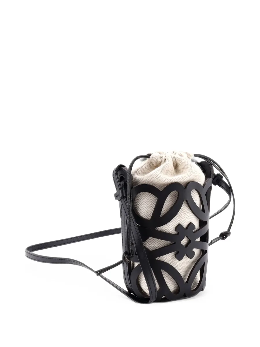 Anagram Drawstring Crossbody Bag Leather with Canvas Mini bucket bag 3