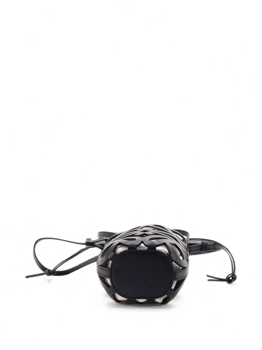 Anagram Drawstring Crossbody Bag Leather with Canvas Mini bucket bag 4