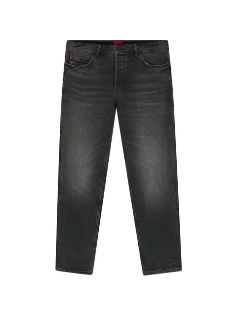 tapered-fit jeans in black stretch denim