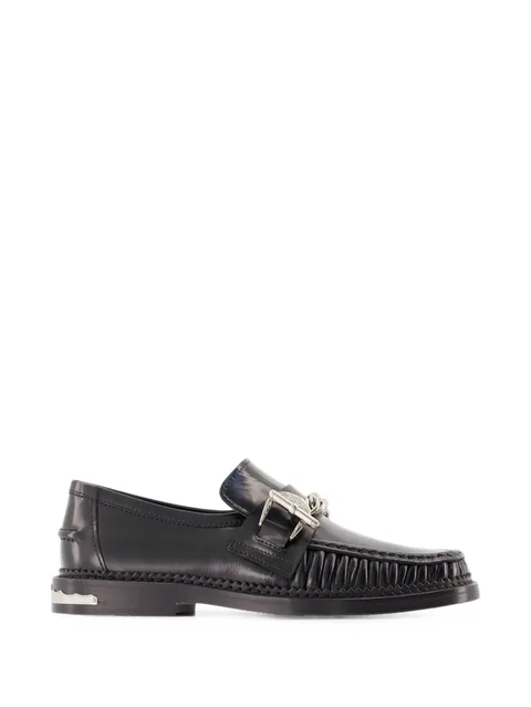 chain-embellished ruched leather loafers
