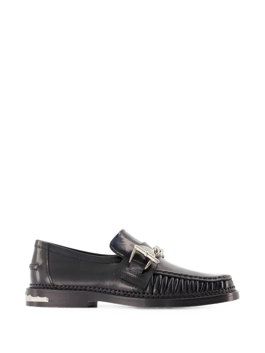 chain-embellished ruched leather loafers 1