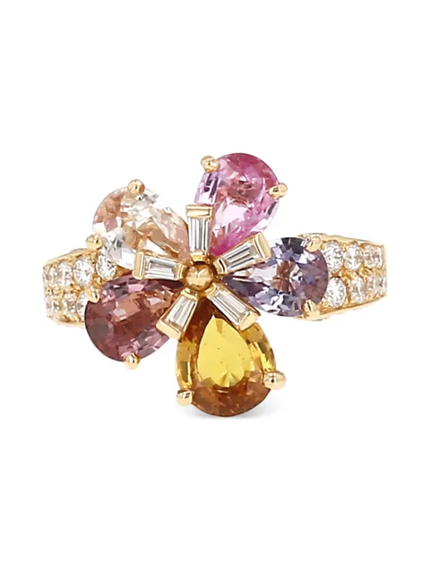 2005 sapphire diamond flower gold ring