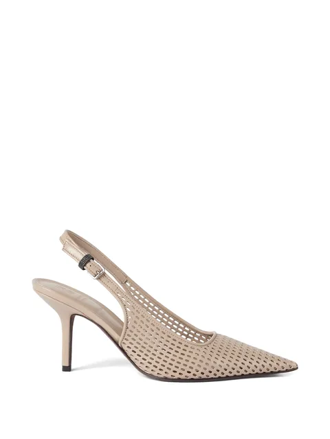 calfskin net slingback heels with monili