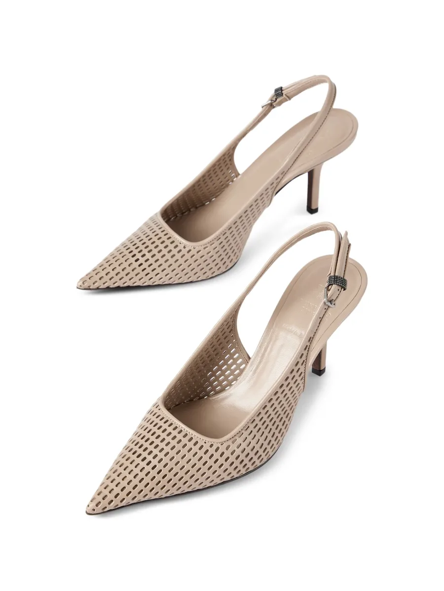 calfskin net slingback heels with monili 5
